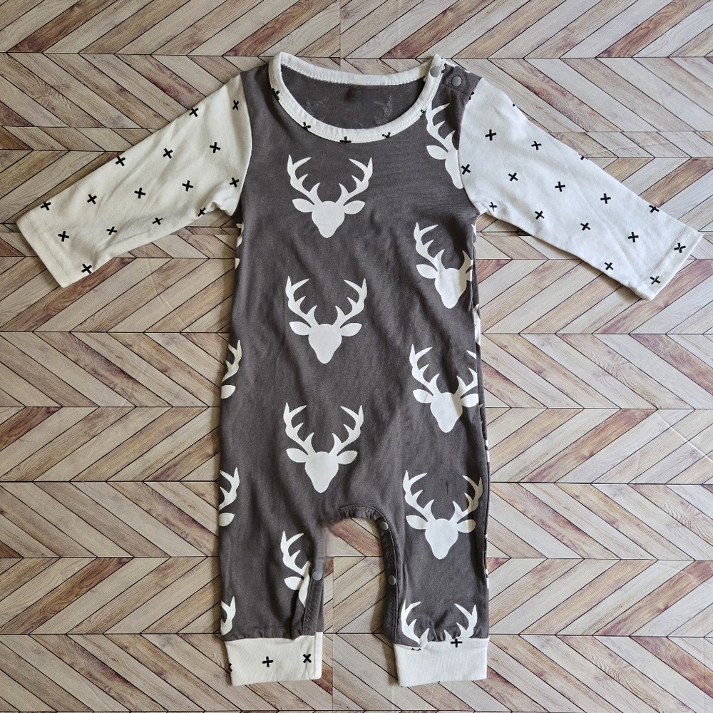 Reindeer Long Sleeve Pajama Jumpsuit Lightweight Christmas Kids Onepiece 0-3M